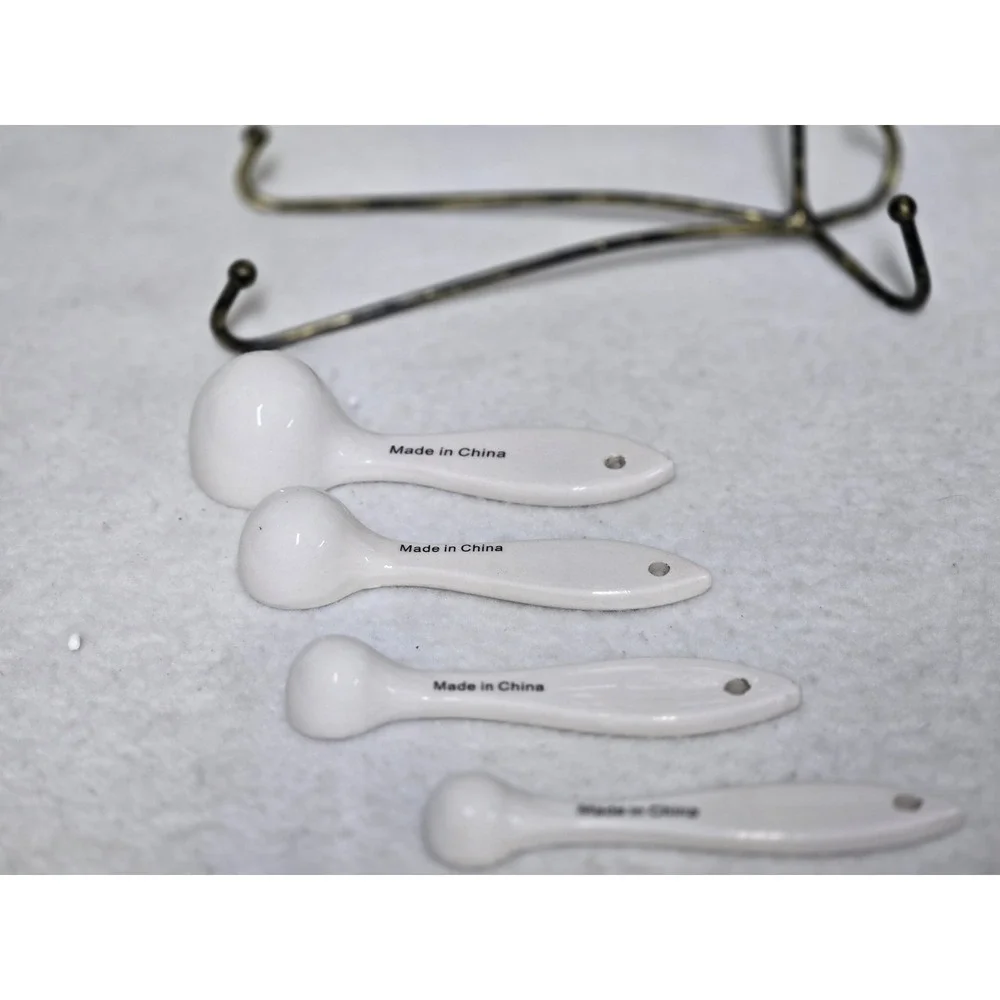 Ceramic Owl Measuring Spoons Set with Metal Branch Display Stand 5 Piece Set